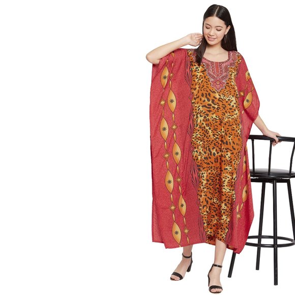 Gypsie Blu Plus Size Animal Printed Beach Kaftan Summer Dress Beach Cover Up - Picture 7 of 10